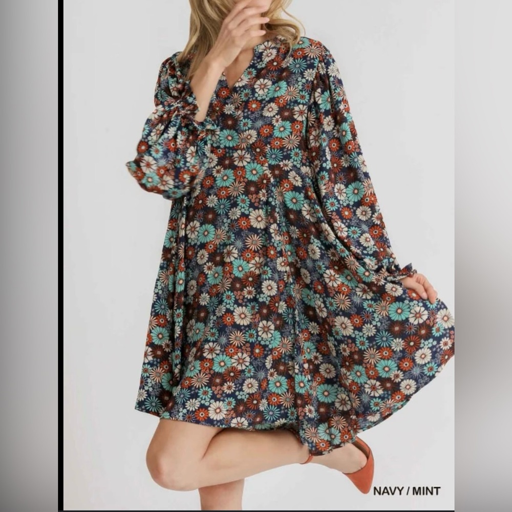 Umgee Floral Mini Dress in Navy, Mint, Rust, Cream